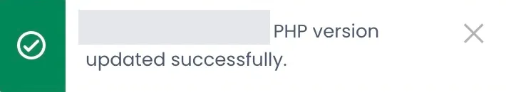 Actual success notification. Only the application name is covered opaquely; the success wording is preserved.